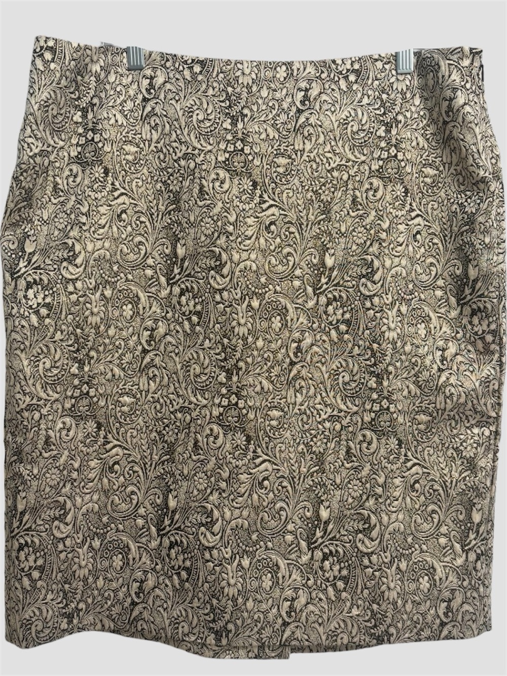 J JILL Black W/Gold Shimmer Thread Jacquard Lined Pencil Skirt Size 16 Holiday